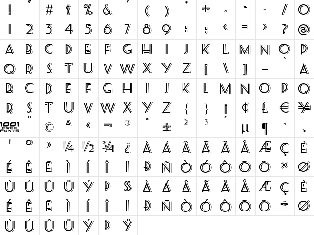 Seaside Resort NF Regular  glyph index