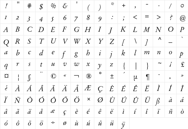 Garamond Stempel Expert BQ Regular  glyph index