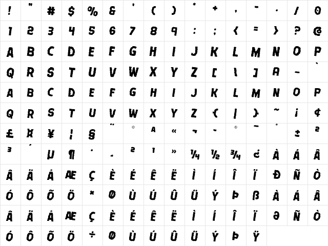 Terror Babble Rotated 2 Regular  glyph index