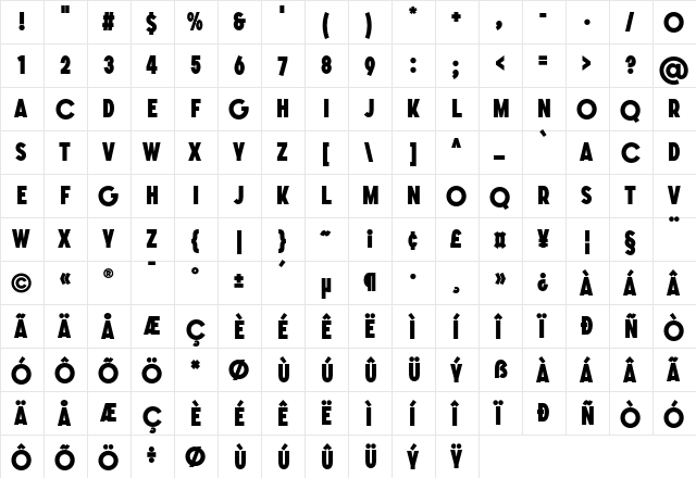 SONGER Grotesque Heavy  glyph index
