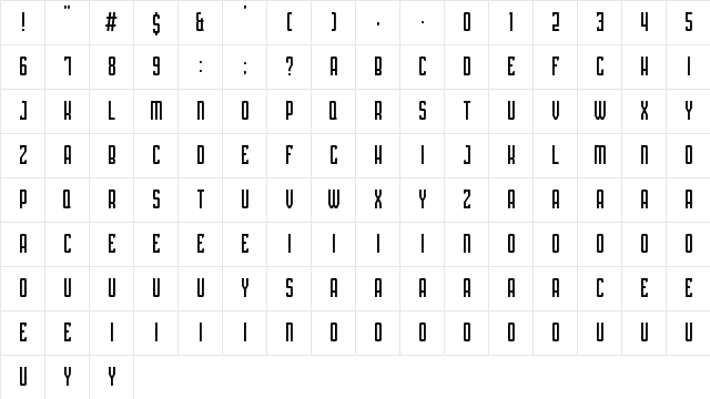 PLATINA Regular  glyph index