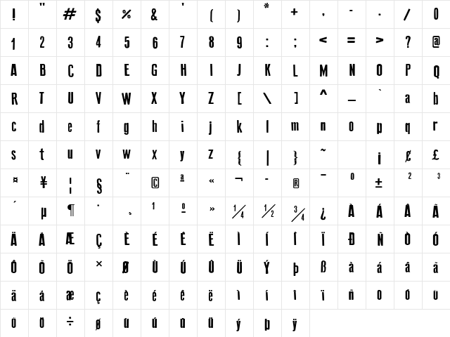 Old Press Original Regular  glyph index