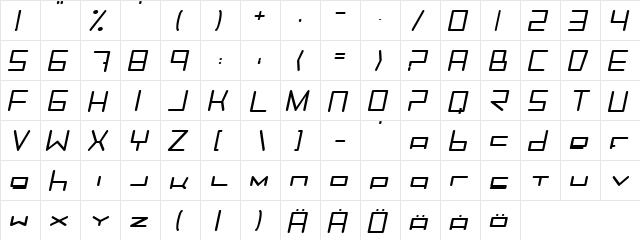 Trancemission BoldItalic  glyph index