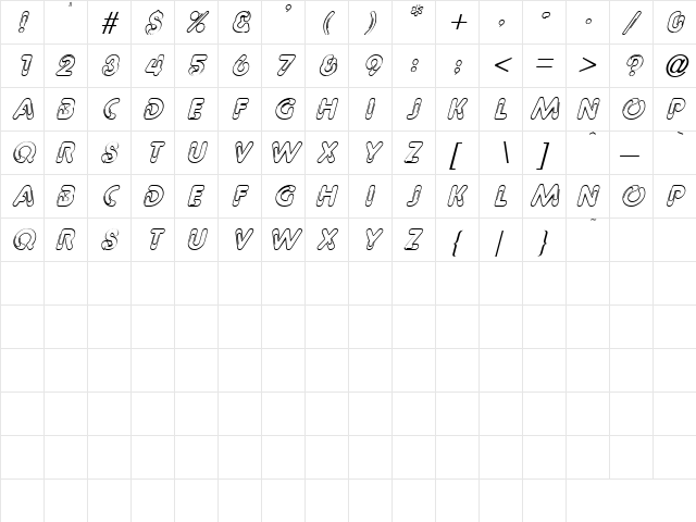 Snow-blind 1 Italic  glyph index