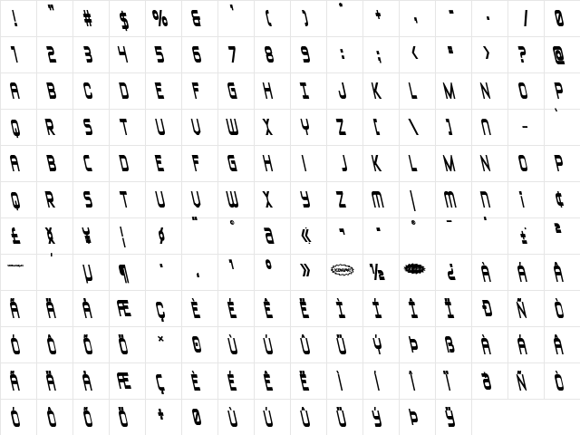 Blizzard Shaft Bold Semi-Left Regular  glyph index