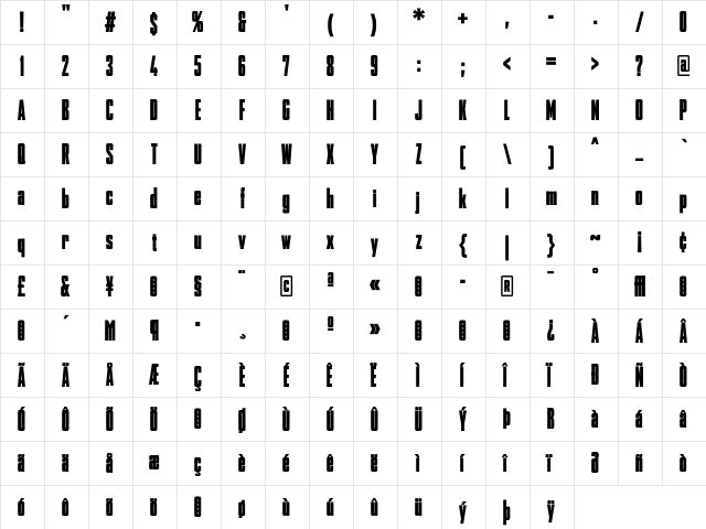 AgencyFBBlackComp Regular  glyph index