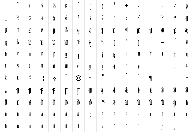 Duerer Gotisch Regular  glyph index