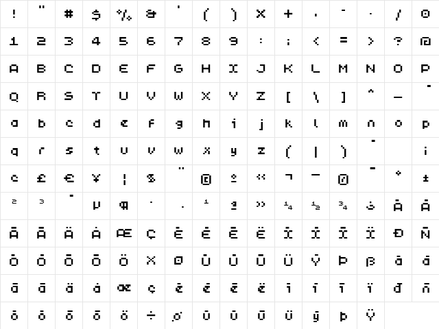 PixL Regular  glyph index
