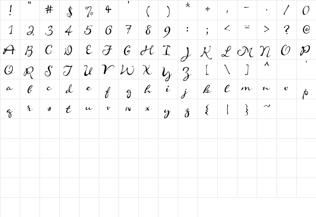 Scrap Cursive Regular  glyph index