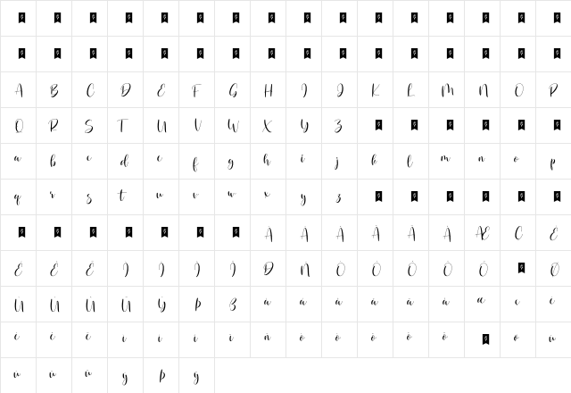 Mishella Regular  glyph index
