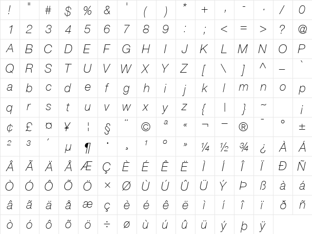 ContextRepriseThinExpSSK Italic  glyph index