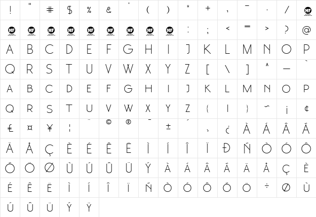Moonglade DEMO Light  glyph index