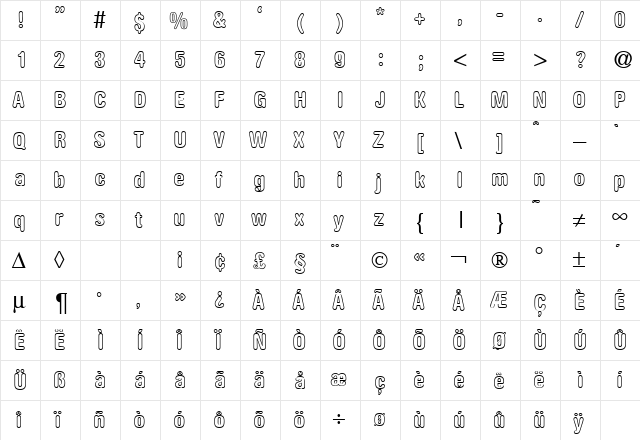 AkzentRoundedOutCond DB Bold  glyph index