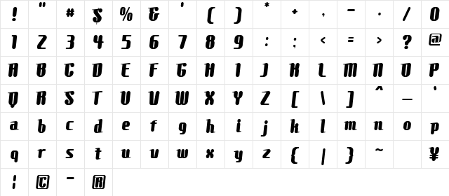 Comons Ex&#56481Bold  glyph index