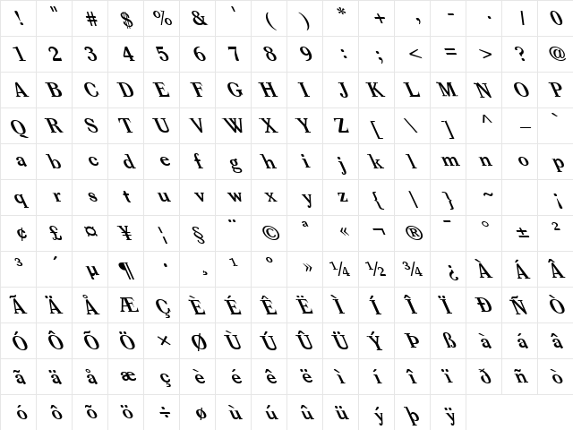 FZ ROMAN 39 LEFTY Normal  glyph index