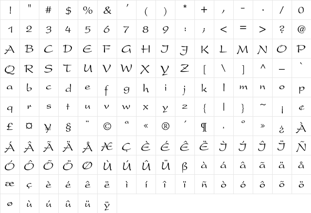 Camberly Regular  glyph index