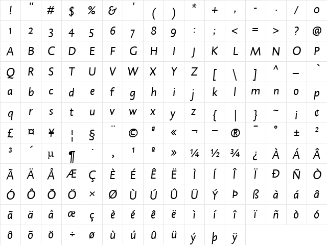 DTLCaspariST Regular  glyph index