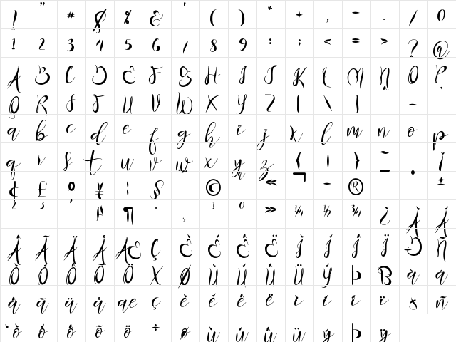 Monalissa Regular  glyph index