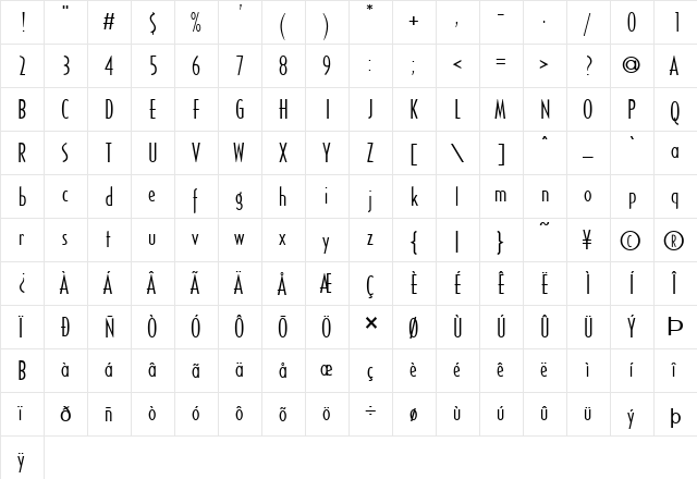 tsp zero 1 Regular  glyph index