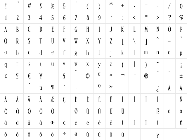 AltarRegular Regular  glyph index