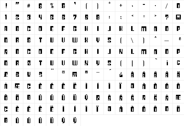 Plastic No.28 Regular  glyph index