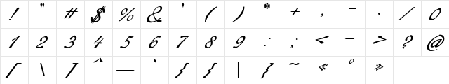 Redinger Regular  glyph index