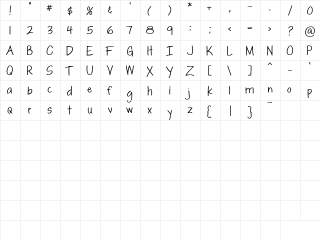 LD Shelly Print Regular  glyph index