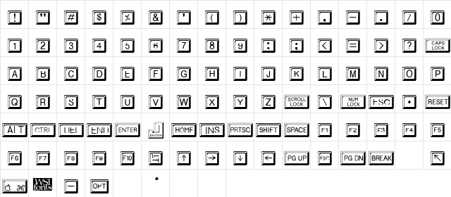 Keycaps Regular  glyph index
