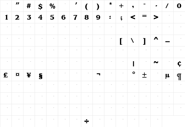 KingsrowExtraBoldTab Roman  glyph index