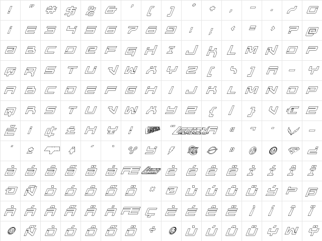 United Planets Outline Italic Italic  glyph index