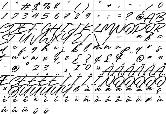 Heatwood Regular  glyph index