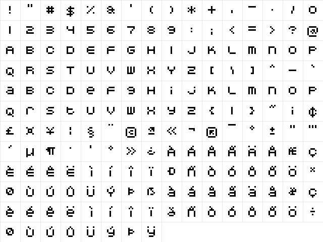 DoubleOhOne Regular  glyph index