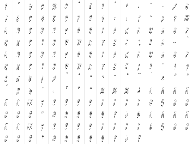 Eva Fangoria 3D Italic Italic  glyph index