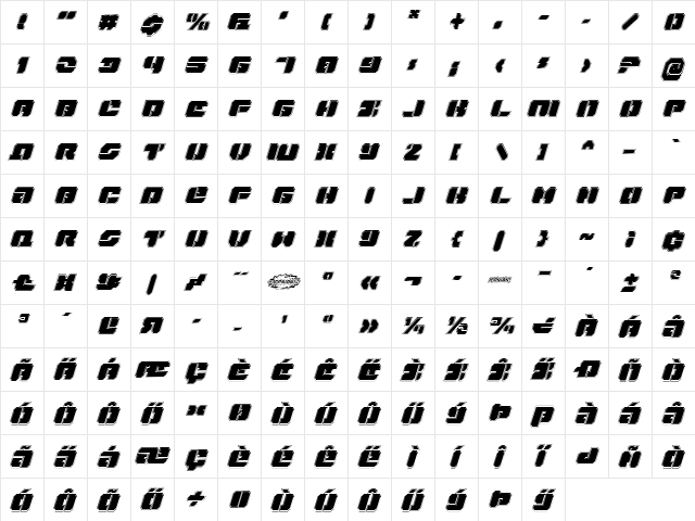 Dan Stargate Pro Italic Italic  glyph index