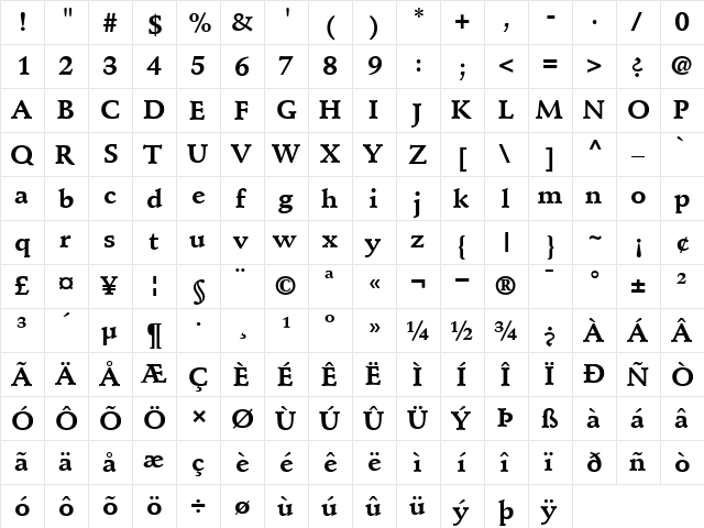 StempelSchneidler Bold  glyph index