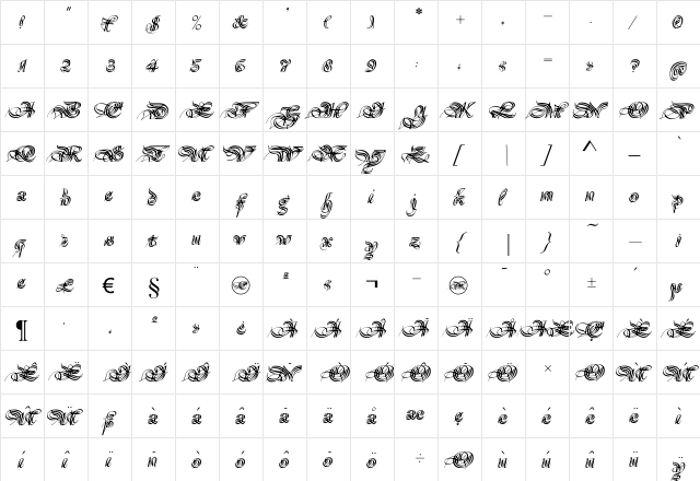 Magnificat Regular  glyph index