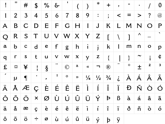 Cantoria MT Semi Bold  glyph index