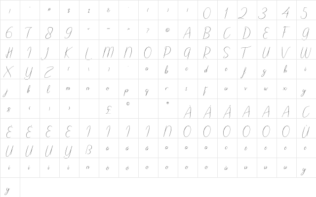 Shaenalle Regular  glyph index