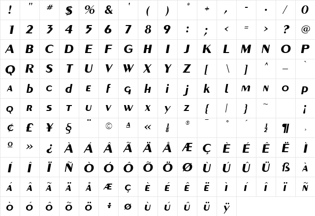 Paquete SSi Bold Italic  glyph index