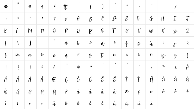 Rosetta Black Regular  glyph index