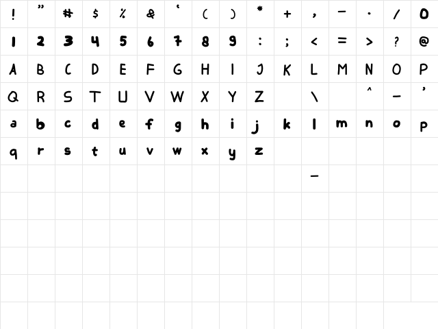 normal kids Regular  glyph index