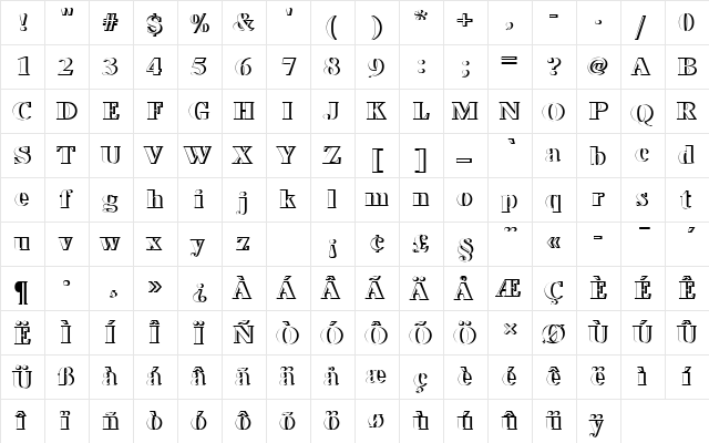 NimbusRomDExtBolRe1 Regular  glyph index
