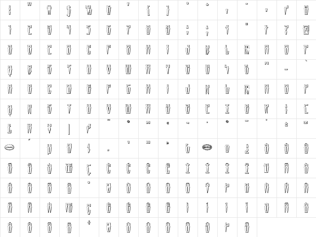 Swordtooth 3D Regular  glyph index