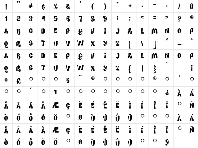 Funkhouse Regular  glyph index