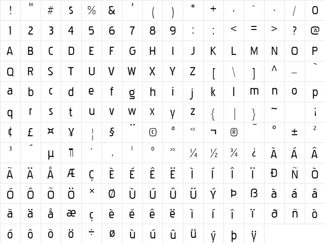 Pakenham Regular  glyph index