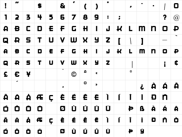Cuppa Joe Itc Regular  glyph index