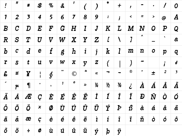 Beta54 Regular  glyph index