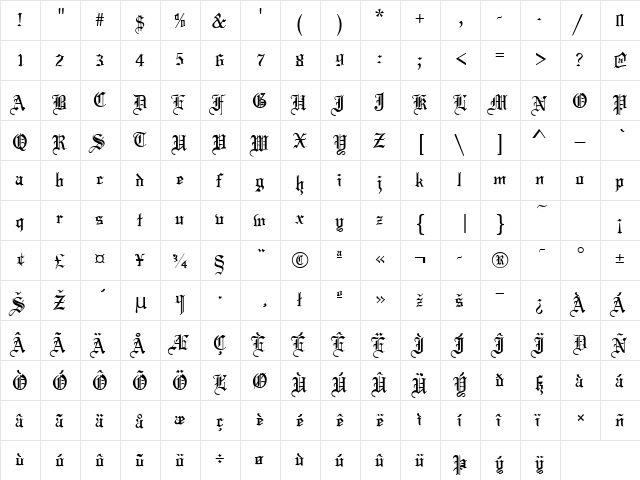 TOCCATA Regular  glyph index