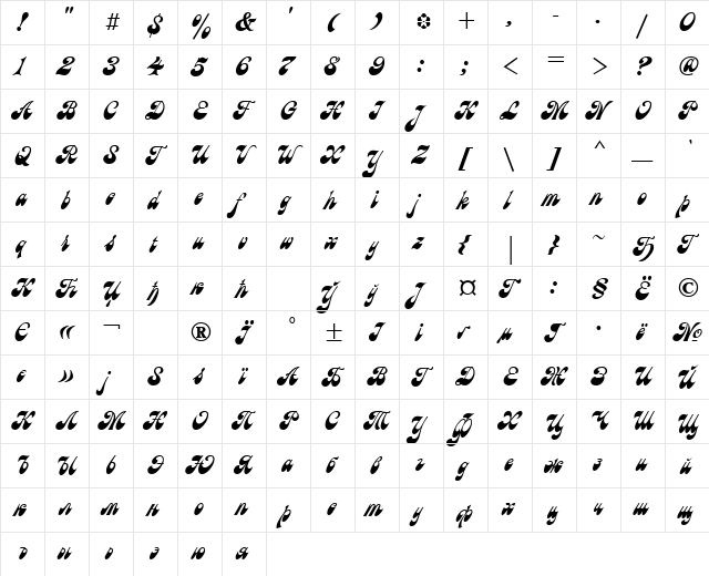 Astron Normal  glyph index