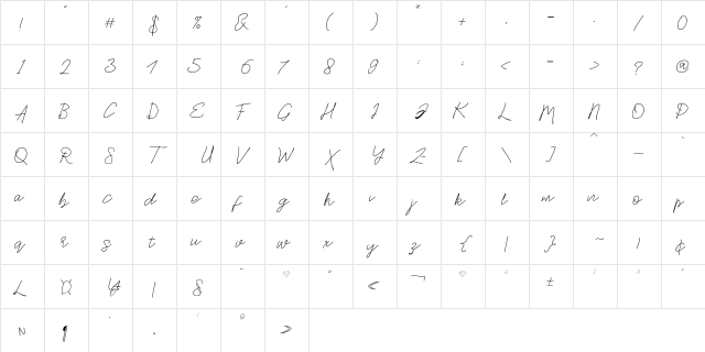 Stylish Script Regular  glyph index